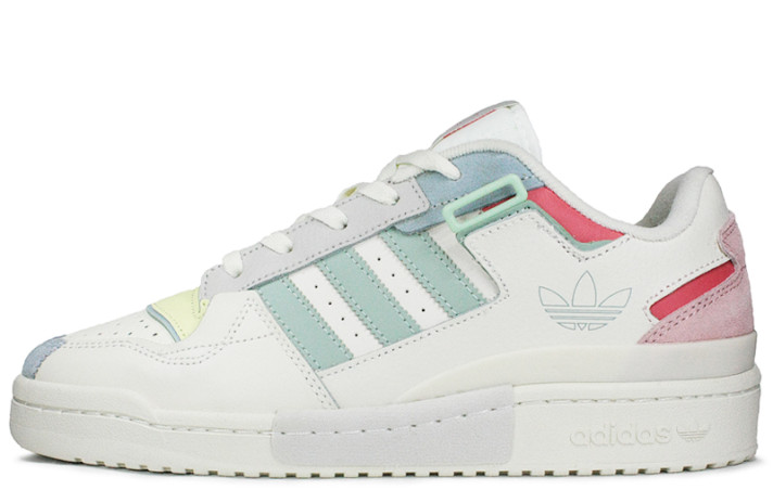 Кроссовки Adidas Forum Exhibit Low White Pink Blue GX4587 белые, кожаные