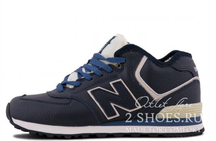 Кроссовки New Balance 574 Mid Winter Leather Blue  синие, кожаные