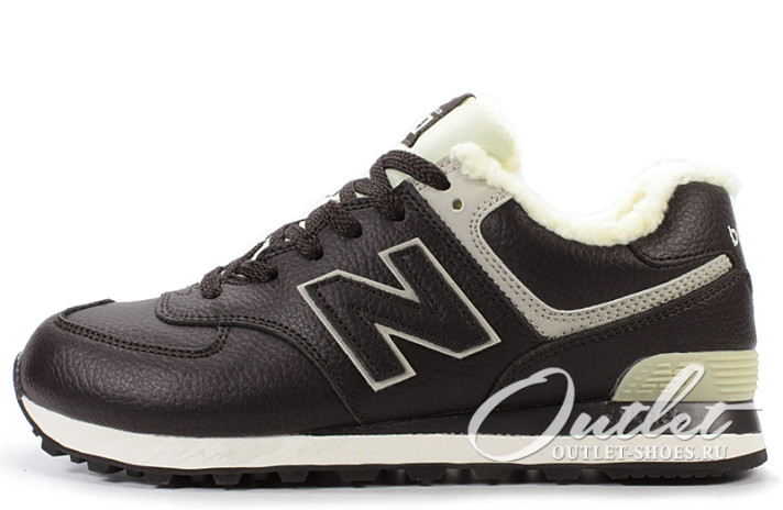 Кроссовки New Balance 574 Winter Brown Leather  коричневые, кожаные