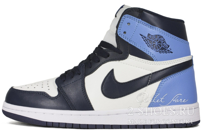 Кроссовки Nike Air Jordan 1 High Winter Obsidian UNC  белые, синие, кожаные