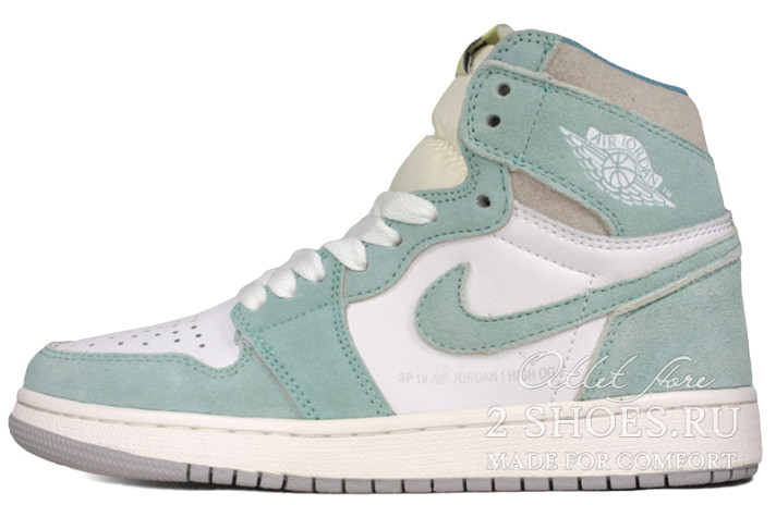 Кроссовки Nike Air Jordan 1 High Turbo Green 555088-311 белые, бирюзово-мятные