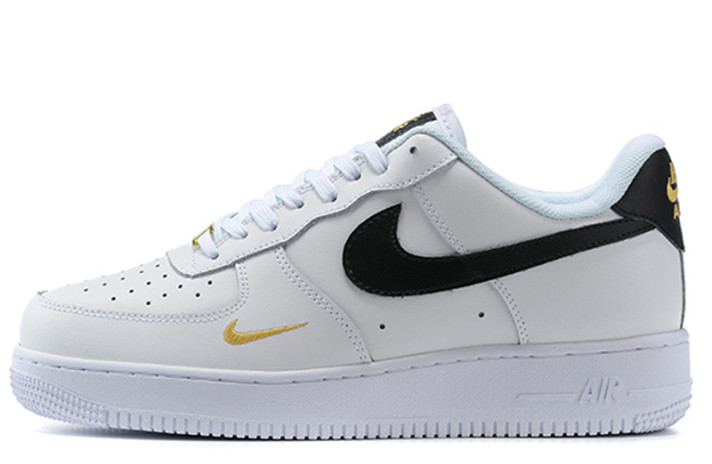 Кроссовки Nike Air Force 1 Low White Black Gold Mini Swoosh CZ0270-102 белые, кожаные