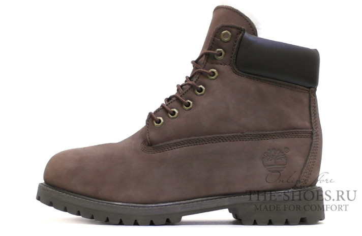 Ботинки Timberland 6-inch winter shearling lined chocolate bitter  коричневые
