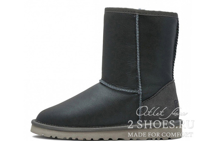 Ugg Australia Classic Short Metallic Grey  серые, кожаные